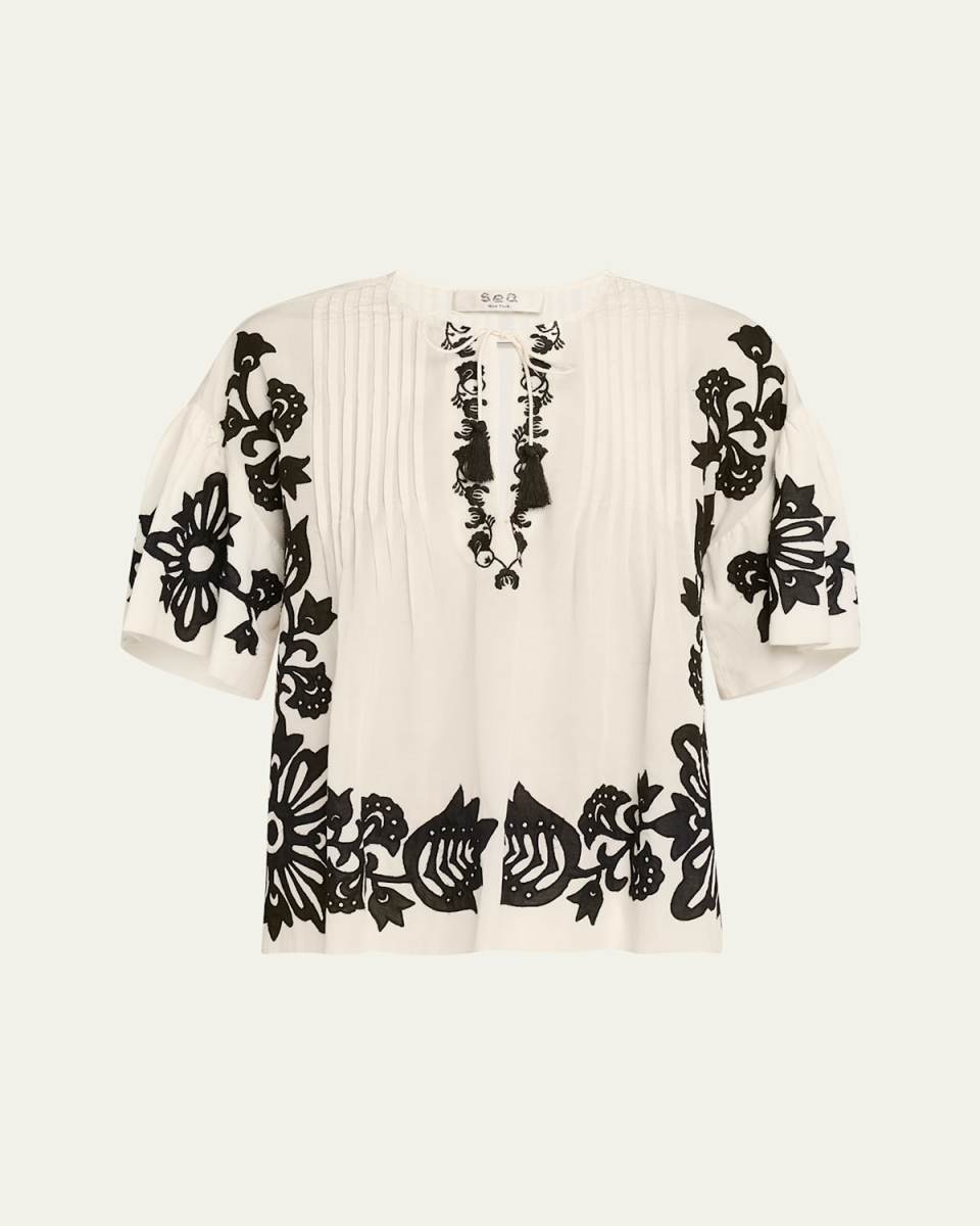 Liliana Short-Sleeve Appliqué Top